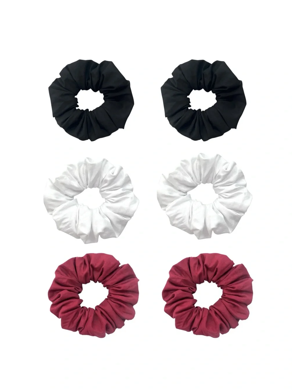 3-Pack Cotton Scrunchie Set - White, Black & Red.